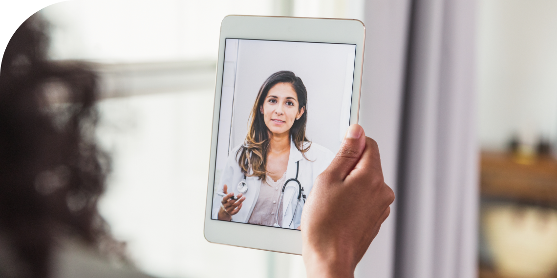 Woman asking for an expert medical consultation on ther tablet